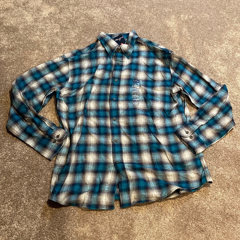 St. John’s Bay Blue Plaid Button Down Shirt Long Sleeve Casual SIZE L